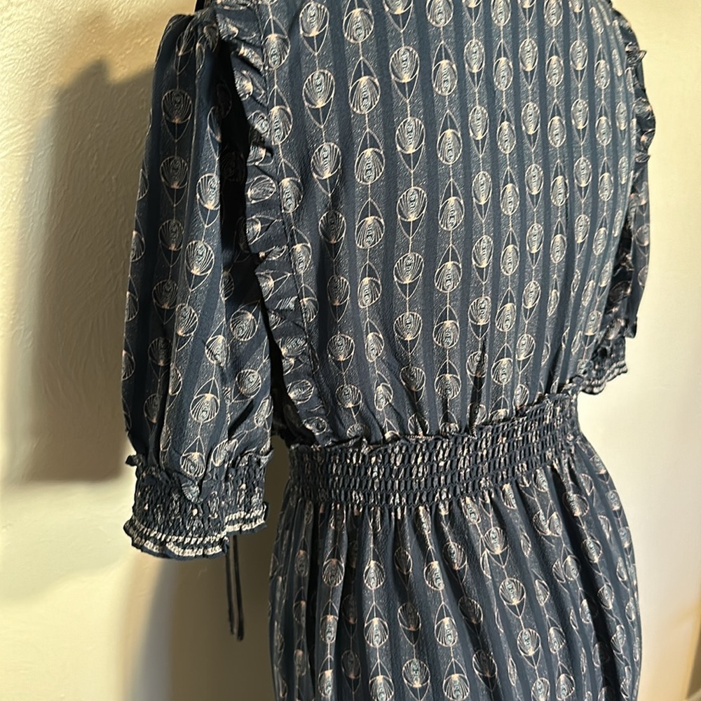 Like New Max Studio Cottagore Navy Blue Patterned Maxi Dress Size Small - Picture 5 of 16